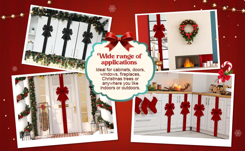 5 Pcs Burgundy Velvet Christmas Cabinet Ribbons Bows for Kitchen 78.7 Inch Large Christmas Door Ribbon Cabinet Bows for Gifts Xmas Tree Home Wall Furniture Party Decorations