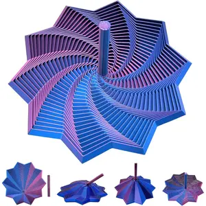 3D Printed Expanded Sensory Fidget Star, Stress-Relief Spinning Tower Toy with Handles, Sensory Toys for Adults & Teens, Honeycomb Whirling Spiral Design for ADHD & Stress Relief (Purple-Blue, L-25rings)fidget toys