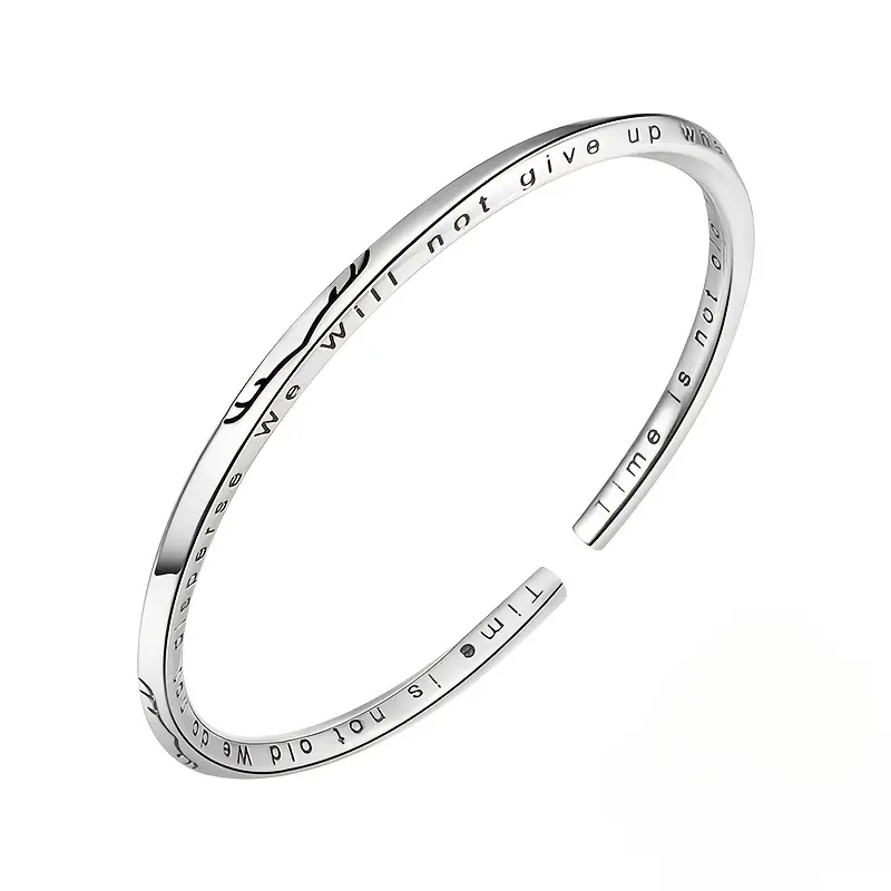 This S925 sterling silver bracelet features an adjustable design with engraved English lettering and a curved, antler-shaped opening.It's the perfect Valentine's Day or birthday gift for your boyfriend or girlfriend, and also suitable for everyday wear.
