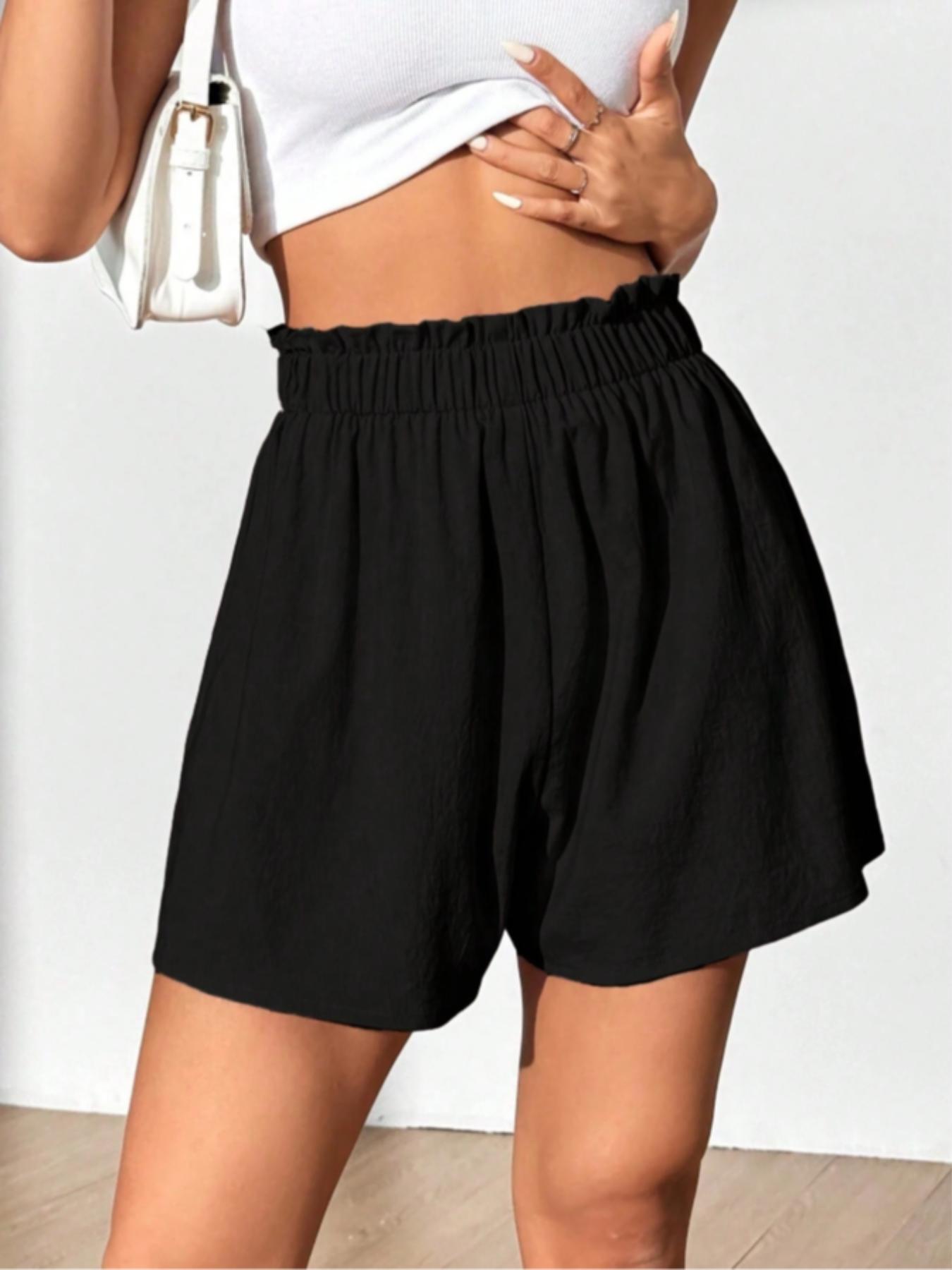Women's Solid Color Wide Leg Shorts, Casual Relaxed Shorts, Casual Comfy Bottoms for Daily Wear, Ladies Bottoms for Summer