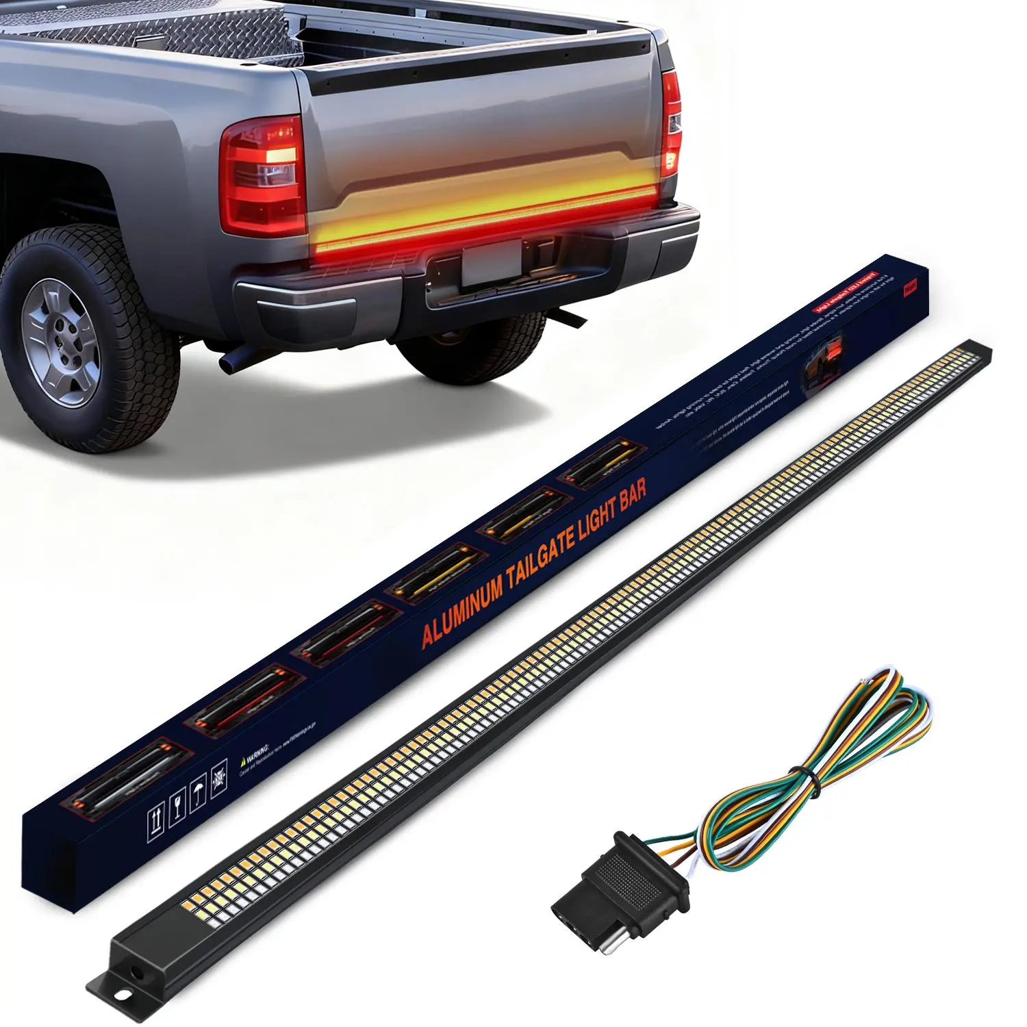 Nilight Truck Tailgate Light Strip 48" Aluminum Frame Triple Row 780 LED Strip with Red Running Brake Lights White Reverse Amber Sequential Turn Signals Strobe Lights brake lights taillight, Led Car Lights, Tailgate Light Bar