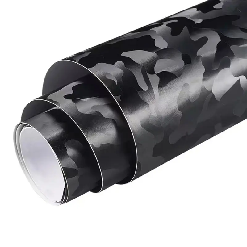Premium Ghost Black Stealth Camouflage Vinyl Wrap Roll With Air Release Self Adhesive Decal Car Wrapping