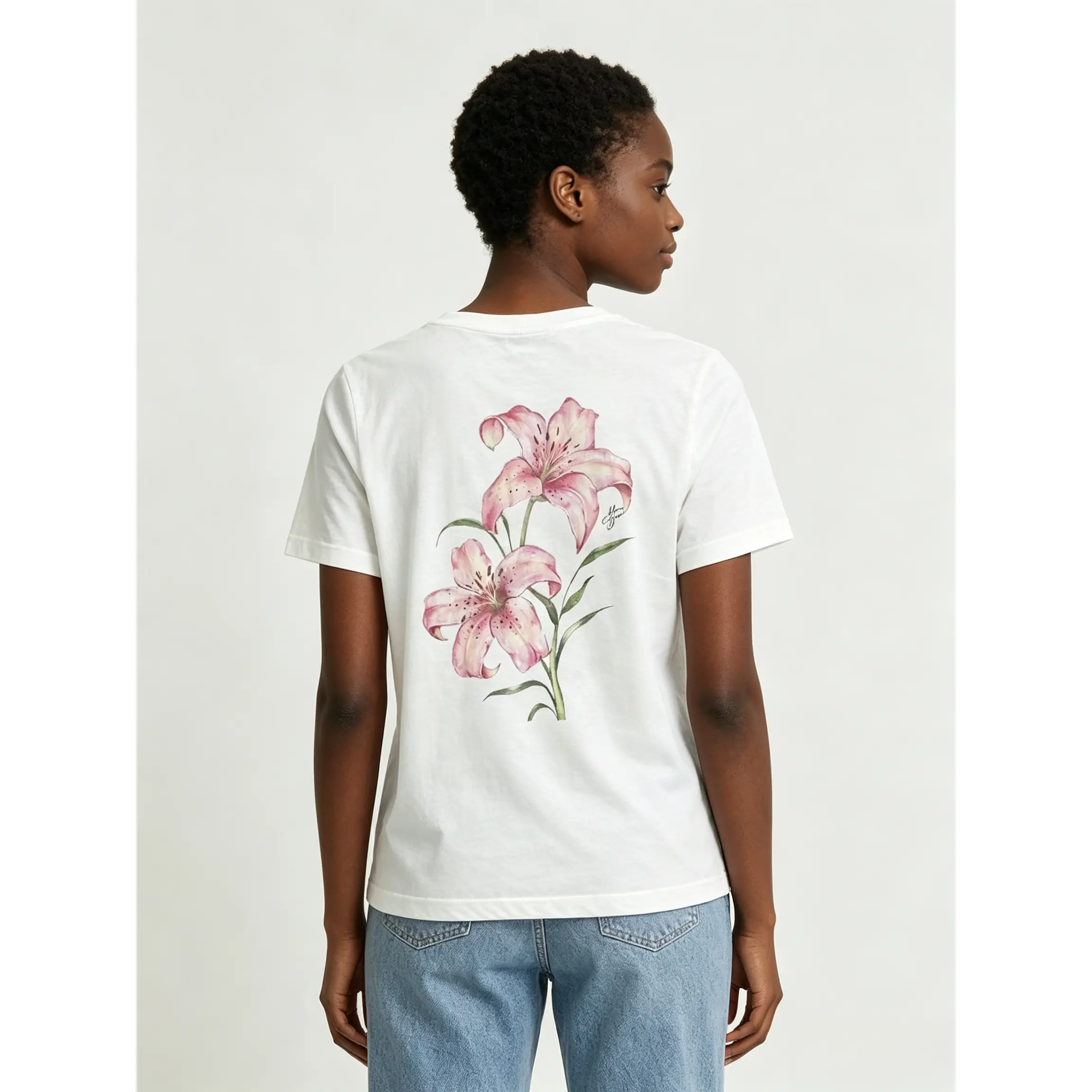 Pink Lily Floral T-Shirt, Tree Shirt, Natural Tee, Gifts Shirt, Unisex Vintage Graphic Tees Gothic Grunge Y2k Emo Scene Amity Affliction Style Clothes Men Women Streetwear Menswear Top Cotton Fabric