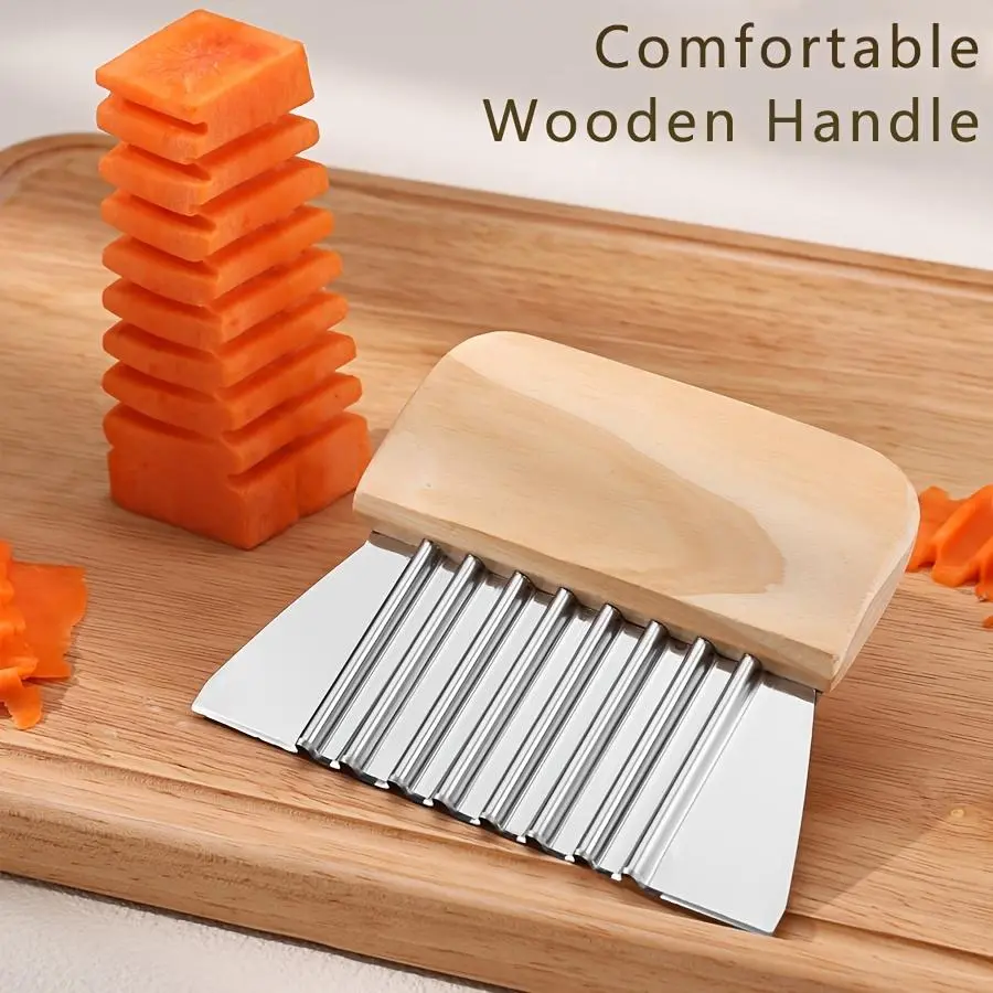 Jaten Stainless Steel Crinkle-Cutting Knife with Wood Handle - 1pc Kitchen Tool for Crinkle-Cut Fries, Cubes
