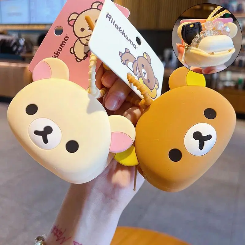 Hot Rilakkuma Silicone Coin Storage Pouch Keychain Pendant Earphone Bag Backpack Charm Car Key Hanging Decoration