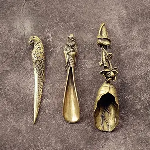 New Style Creative Tea Scoops Shovel Brass Copper Lotus Root Bamboo Tableware Coffee Spoon Pet Ceremony Ice Cream