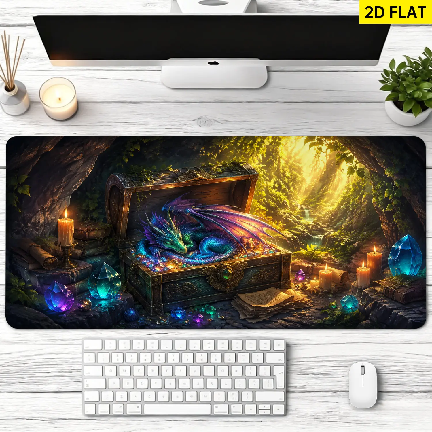 Extra Large fantasy dragon treasure chest Mouse Pad,Non Slip Rubber Pad,Desktop Decoration Drotection Pad,Washable,Lock Edge Multi Size,Premium Multipurpose Mousepad For Home,Office,Gift for Family and Friends