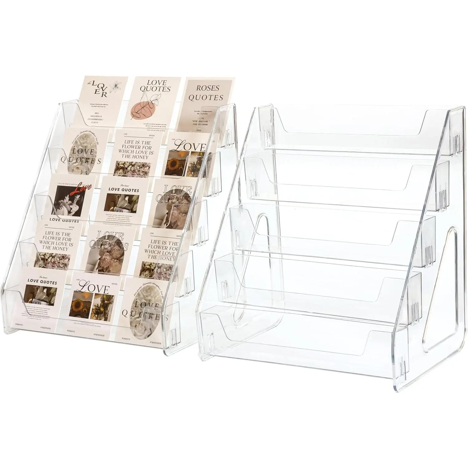 Card Display Stand set of 2, Clear 5-Tiered Shelf For Greeting Card, Stickers, Postcard, Sports Graded Card, Football Baseball Basketball Cards, Table Top Holder Display Rack For Psa Slabs (2 Pack)