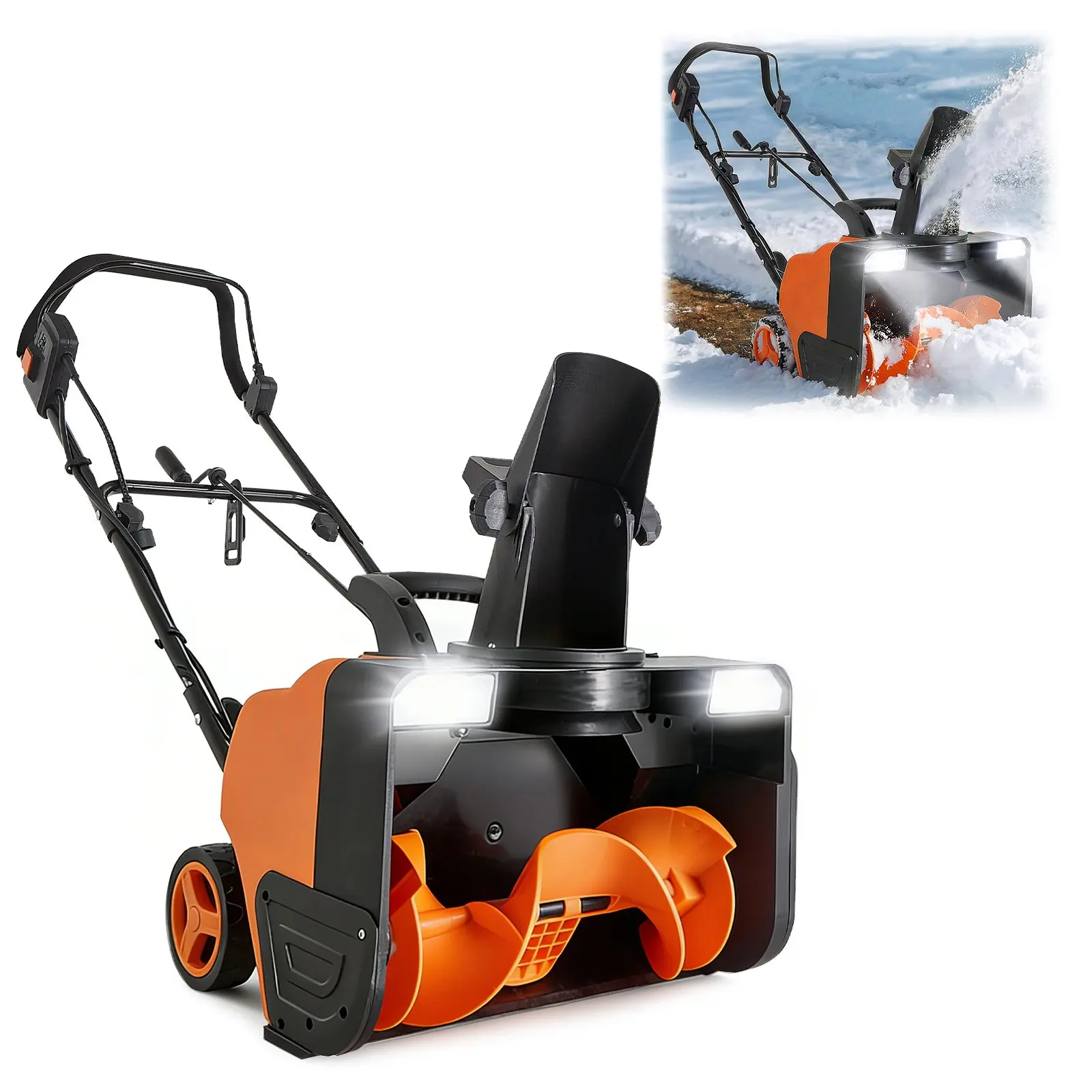 VEVOR Electric Snow Blower, 20-in 15A Corded Snow Thrower with Dual LED Headlights, 180° Rotating Chute, 25FT Throwing Distance, 12-in Depth Clearing, 2200w, 24.69 lbs, 47.2 * 20.1 * 37.0 In, Effortless Maneuverability for Driveway, Multi-Car Parking Area