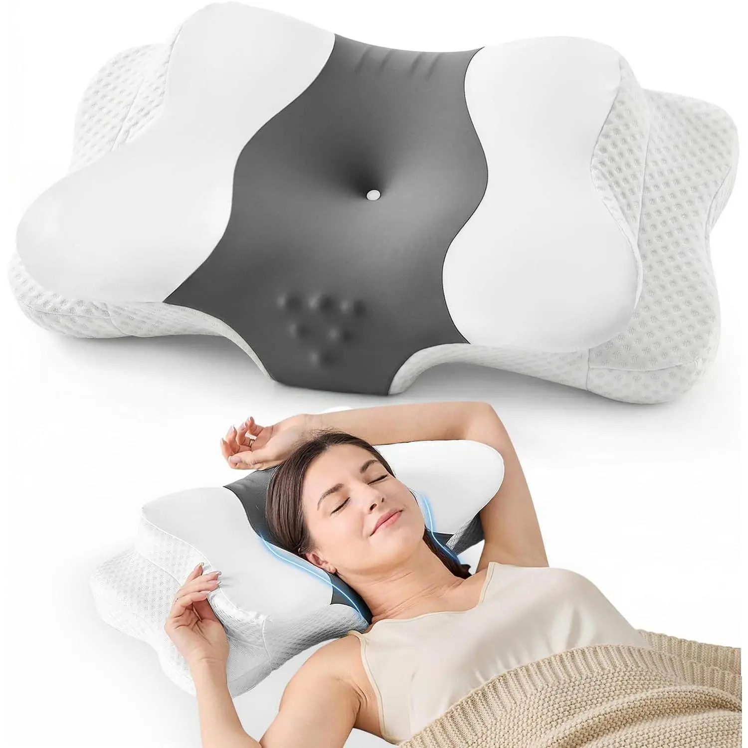 Cervical Neck Pillow for Side Sleepers Ergonomic Contour Memory Foam Pillow with Adjustable Orthopedic Neck Support for Pain Relief - Gift for Christmas & Birthdays