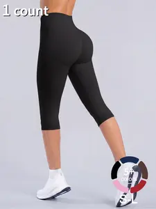Women Workout Capris Yoga Legging High Wasit Tummy Control Scrunch Butt Lifting Solid Color Slim Leggings Workout Yoga Pants for Sports Gym Dailywear