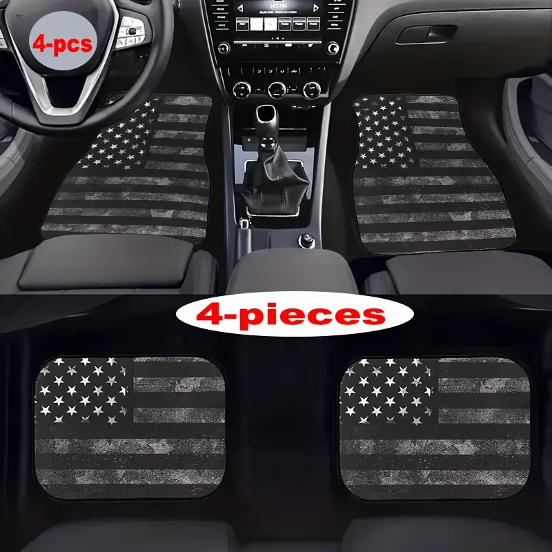 Suitable for most car models, 4-piece set, black American flag pattern car carpet, Automotive Mats, four seasons vehicle carpet, easy-to-clean car interior accessories, Car Accessory