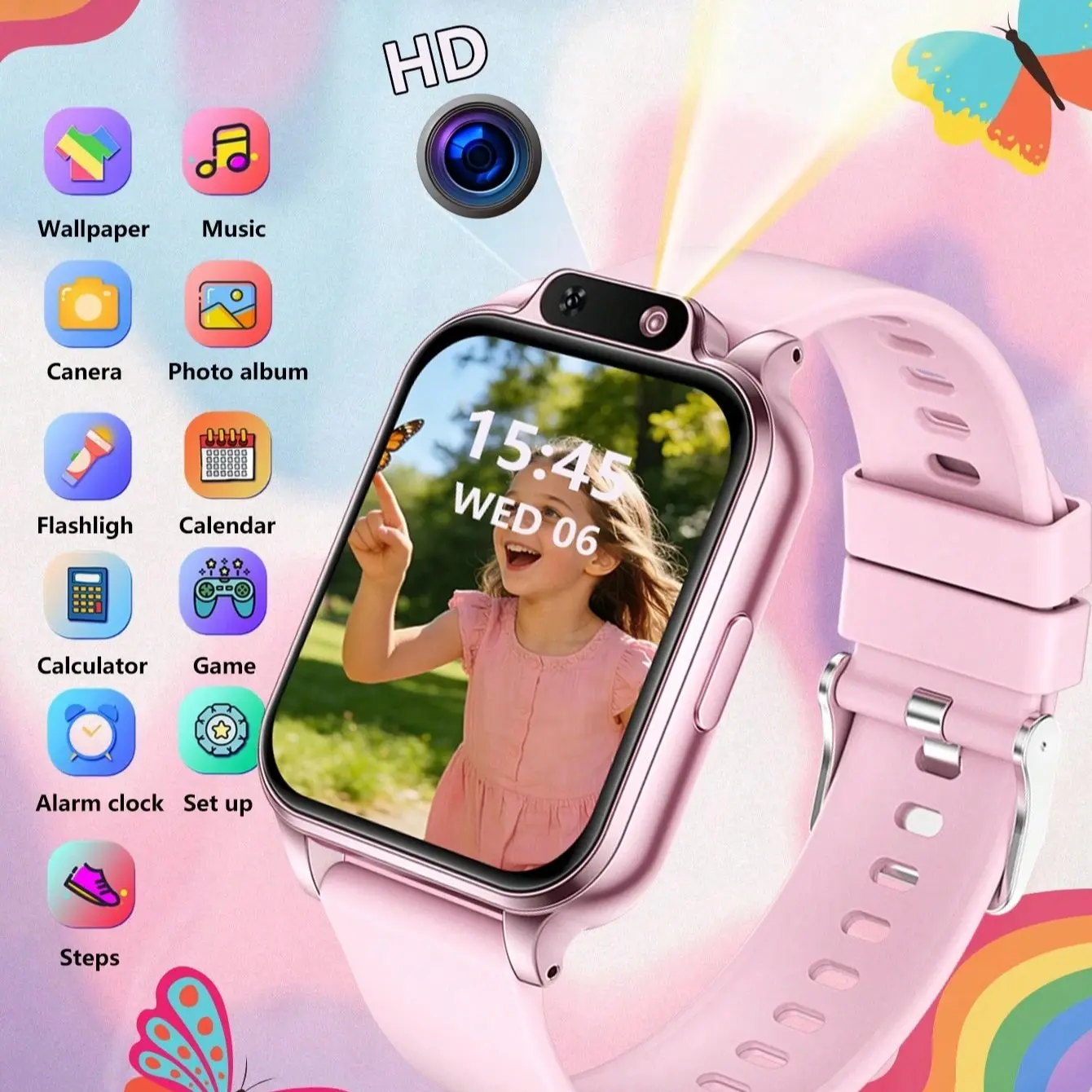 Smart Watch 1.83 Inch, Camera and Growth Album, 18 Fun Games, Calculator, Calendar, LED Flashlight, Unisex Kids Wearable