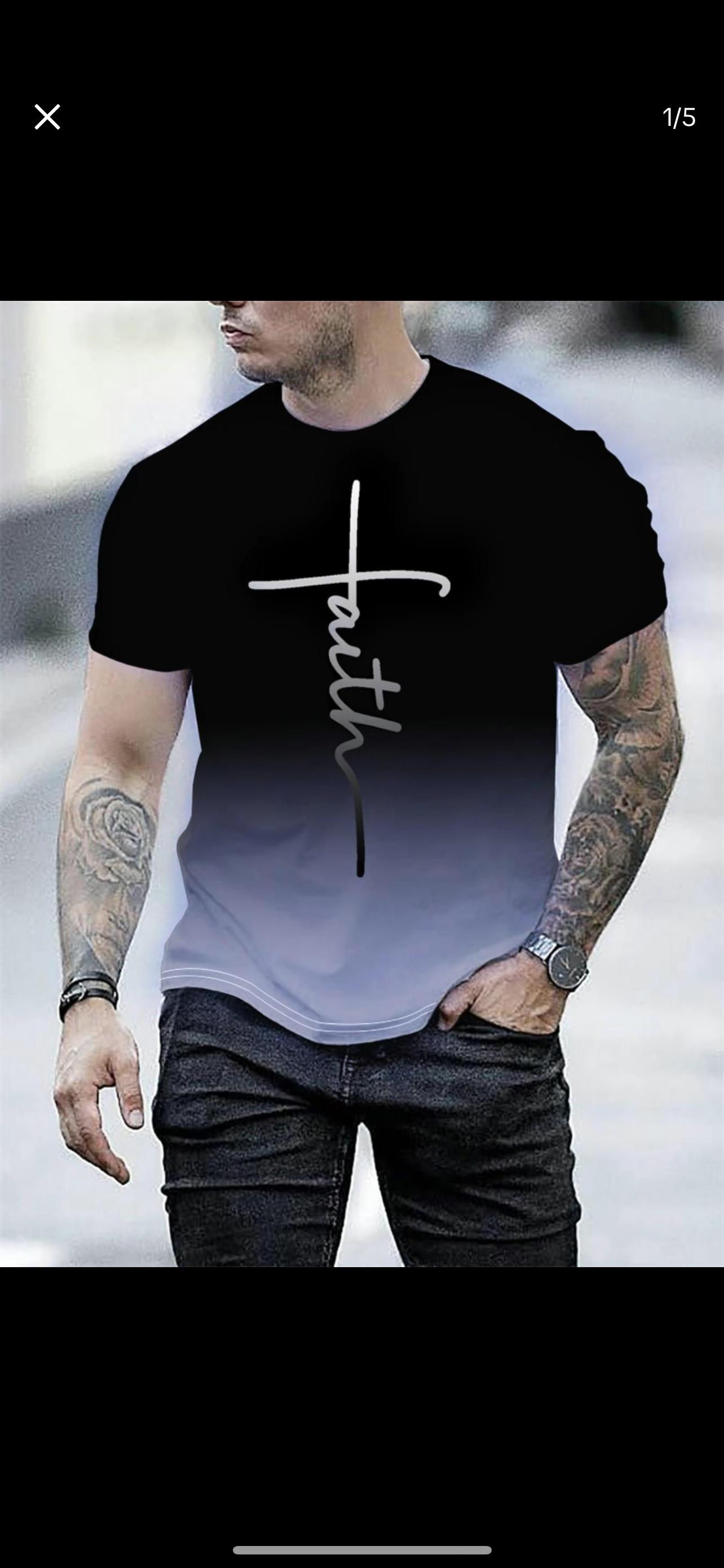 Men's Gradient Letter Print Short-Sleeve Round Neck T-Shirt - Summer Casual Breathable Fashionable Daily Wear Top