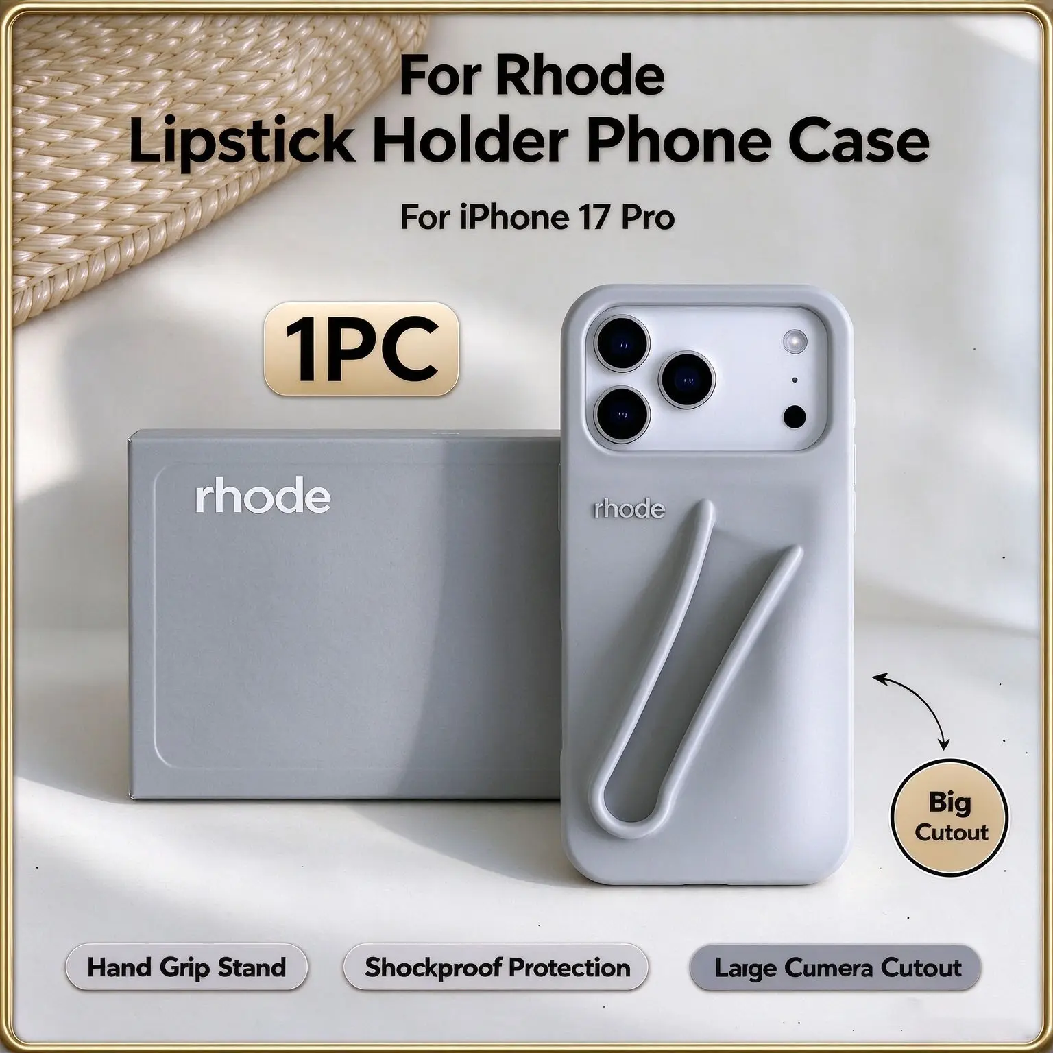 For Rhode Trending Lipstick Holder Phone Case For iPhone 17 Pro, Big Camera Hole Precise Cutout, Soft Liquid Silicone Shockproof Cover, Lip Gloss Storage Slot Cute Makeup Phone Shell For Girl Gift.