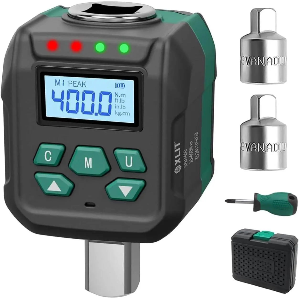 1/2" Digital Torque Adapter Set with Socket Adapters (1/4", 3/8") - 2% Accuracy, 8.8-295 ft-lb, Buzzer & LED , Working with Ratchet Wrench, Breaker Bar - for Automotive,  &