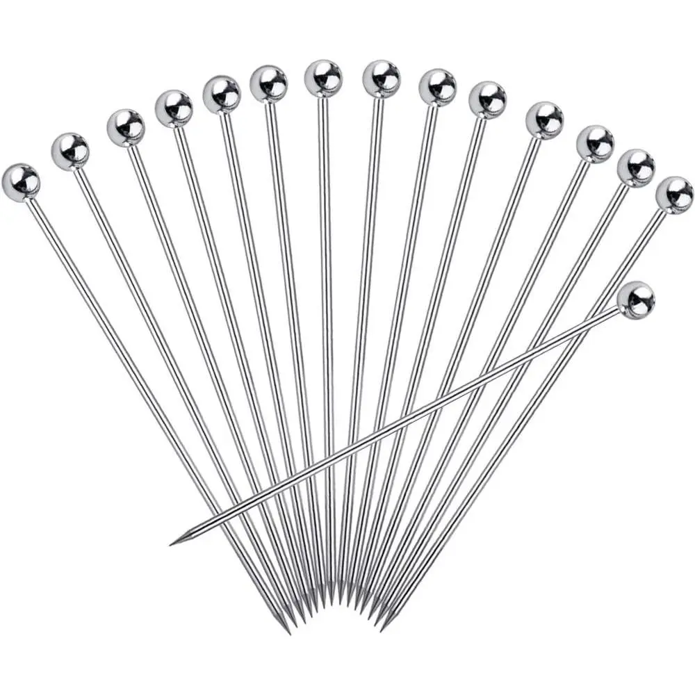 15 count  Picks for Drinks, Stainless Steel  Toothpicks,   Skewers, Garnish Picks Bloody Mary Skewers, Metal Martini Picks for Olives Appetizers Fruit (4.3 Inch)