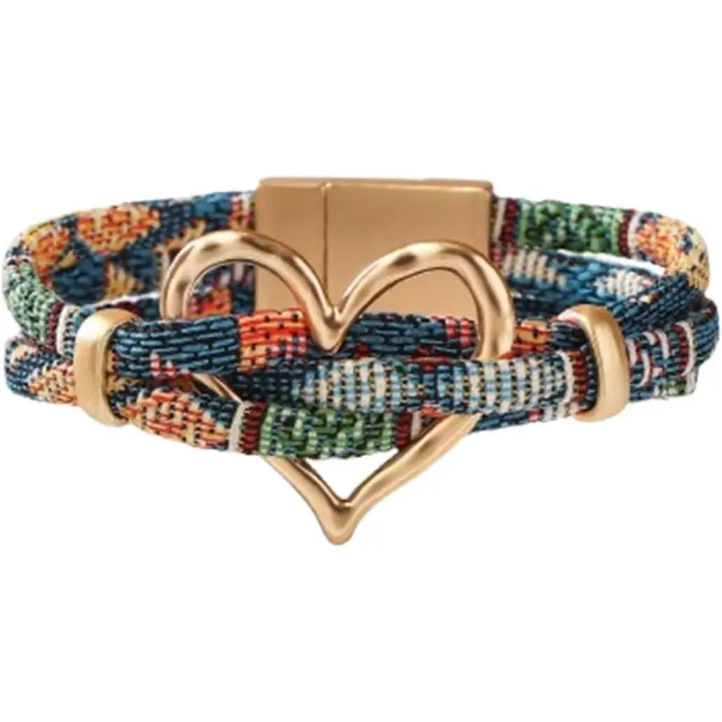 Bohemian Heart Bracelet for Women Men Geometric Hollow Heart Bracelets  Weave Colorful  Fabric Bracelet Boho