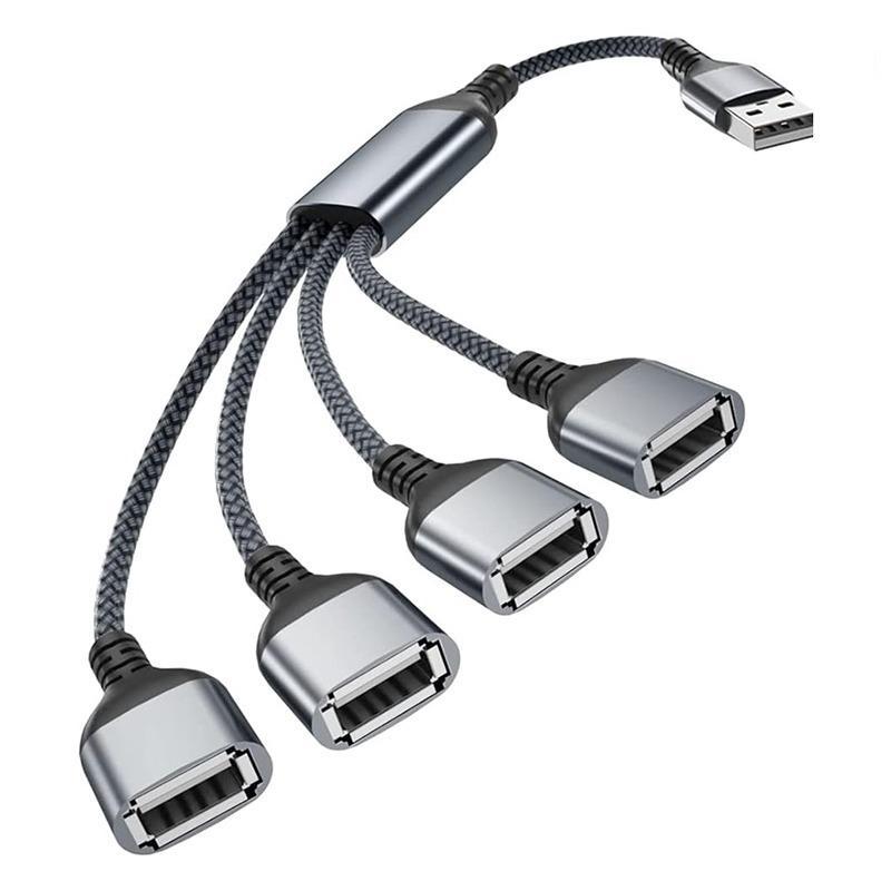1 in 4 Out USB Splitter, USB A Male To Four Female Extension Cord Adapter, 4 Port Multi Multiport Extender HUB, Double Dual Data Power Charger Splitter