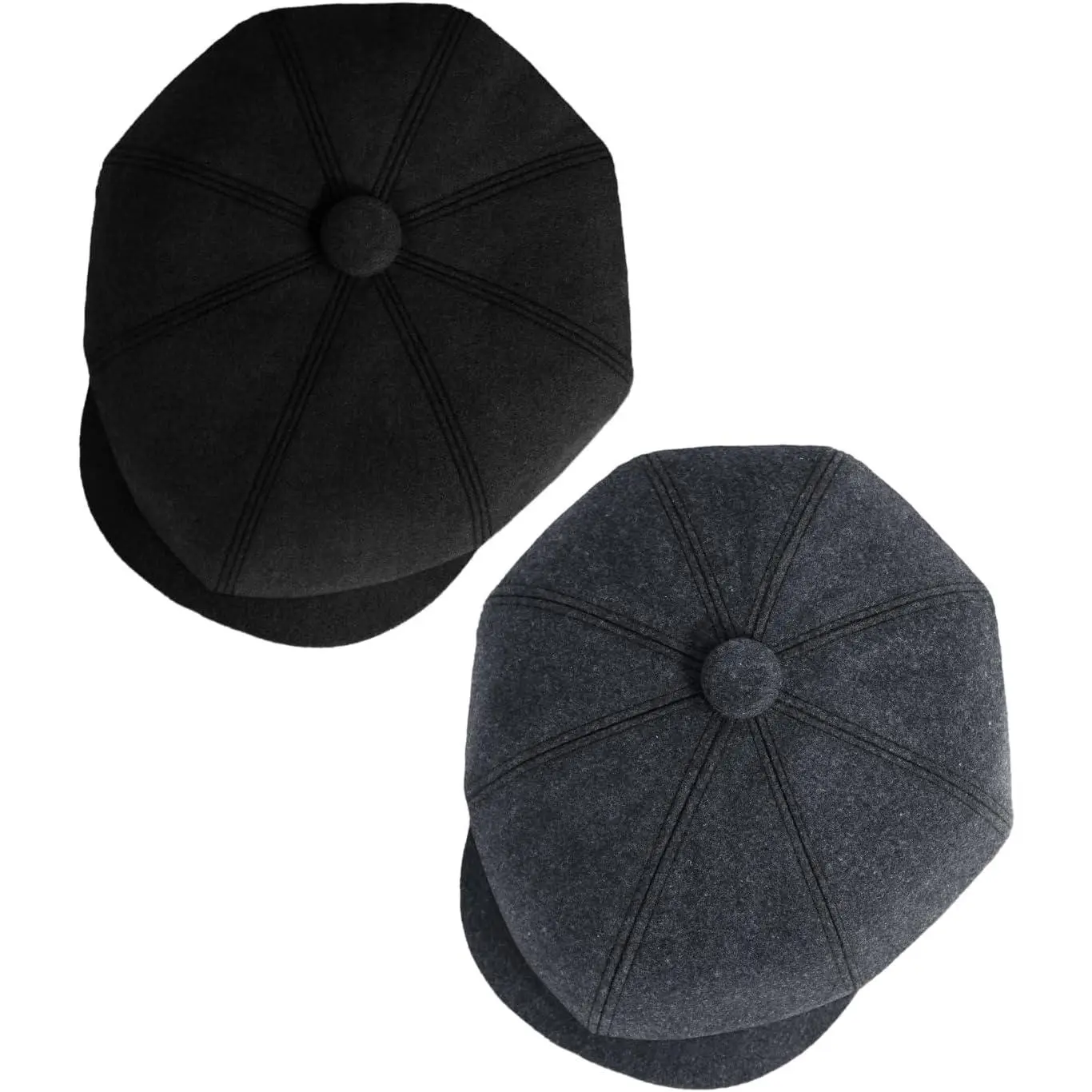Men's 2-Piece Fashion Newsboy Caps (Black, Dark Grey) - Herringbone Classic Flat Hats, 8 Panel Top, Elastic Wool Blend Tweed Cabbies Driving Hats for Male Wear Outdoor Daily, Irish Newsie