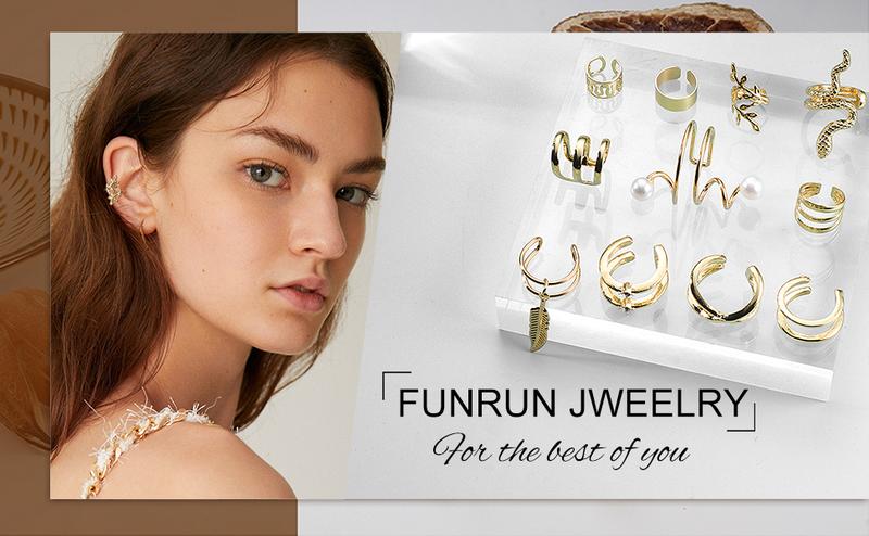 FUNRUN 20Pcs Ear Cuff Earrings for Women  Chain Earrings Adjustable Helix Cartilage Cuff Wrap Earrings Clip on Jewelry Set Ear Clip