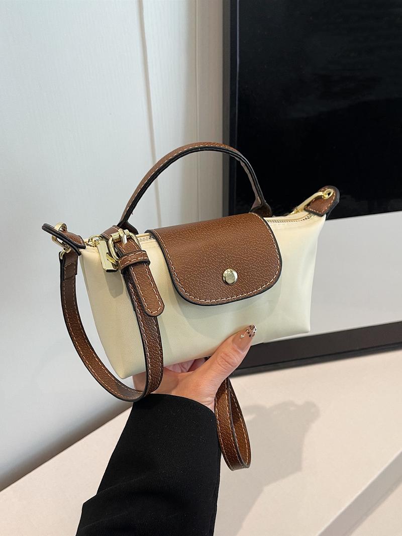 Women's Fashionable PU Leather & Canvas Crossbody Bag, Casual Versatile Hobo Bag for Work & Daily Used, Trendy All-match Commuter Bag