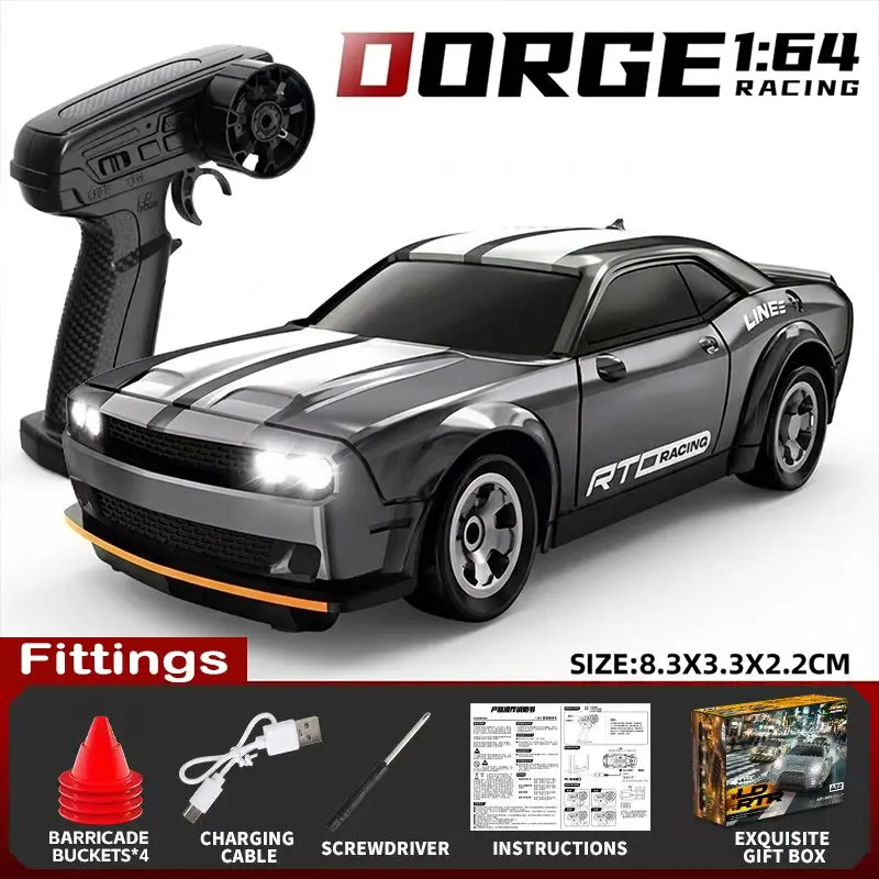 New 1/64 Scale Mini Remote Control Drift Car, 2.4g Wireless, Rechargeable, LED Lights, 4wd High-Speed Racing Toy, USB Charging, Multiple Modes,2 AA Batteries Self-Supplied for Remote Controller