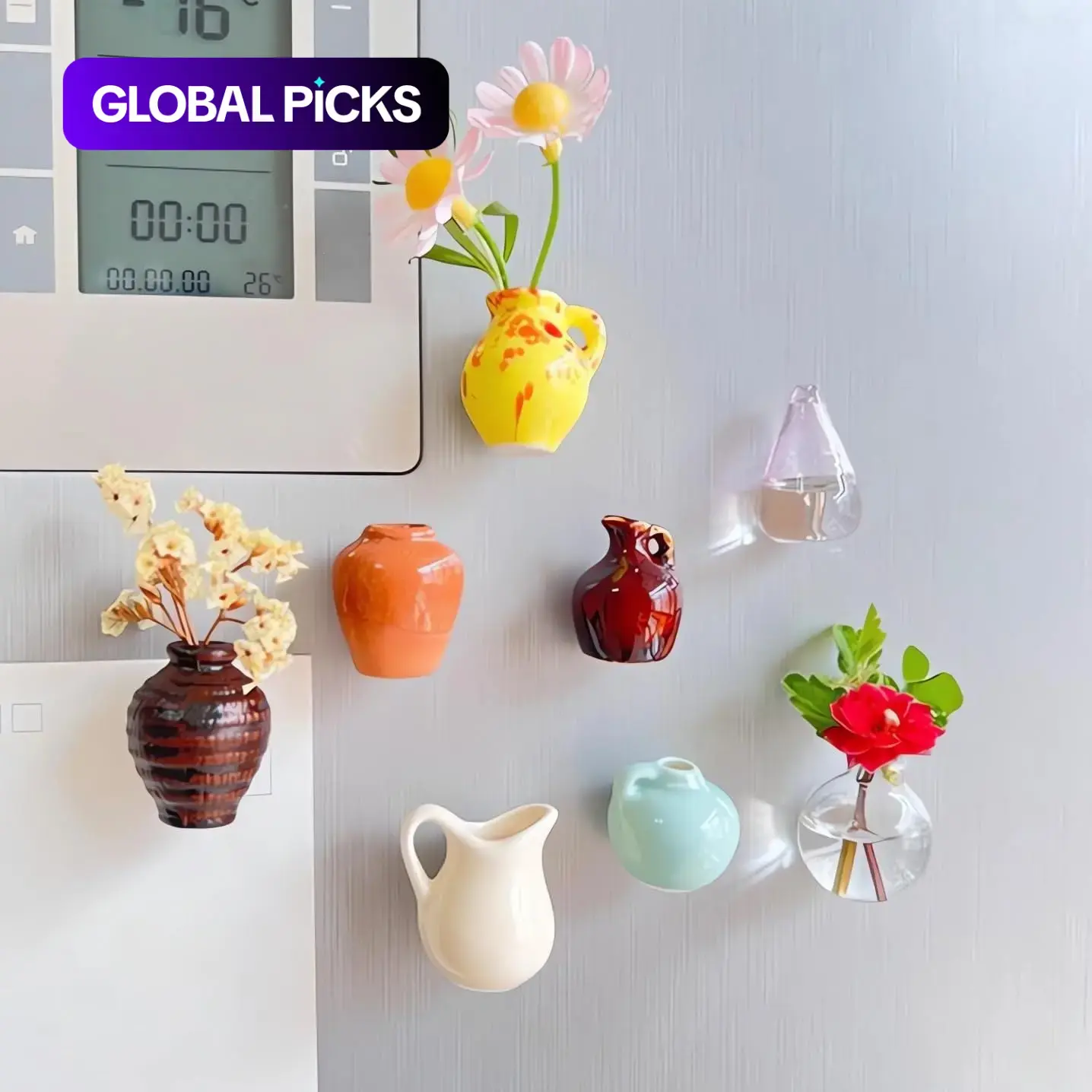 Mini Ceramic Design Fridge Decorating Magnet, 8 Counts/set Creative Mini Ceramic Design Fridge Magnet, DIY Fridge Magnet for Flower Home Decoration, Refrigerator Decorating Magnet, Homedecor, Fridge Magnets Set