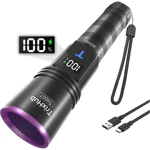 TrixHub 365nm Black Light Flashlight, UV Flashlight Rechargeable with LCD Display, Powerful Ultraviolet Lights for Pet Urine Detection, Resin Curing, Rockhounding, Scorpion, Uranium Glass, A/CLeak