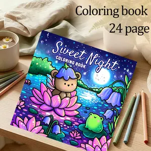 Comfort Night Theme Coloring Book, 24 Pages Thick Paper, Original Healing Design, Ideal Gift for Adults, Teens, Christmas, New Year, Parties