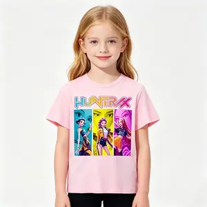 Huntrx K-Pop Devil Hunter Kids Cotton T-Shirt, Boys Girls Soft Short Sleeve Graphic Tee, Breathable Casual Summer Top, Trendy Fan Gift