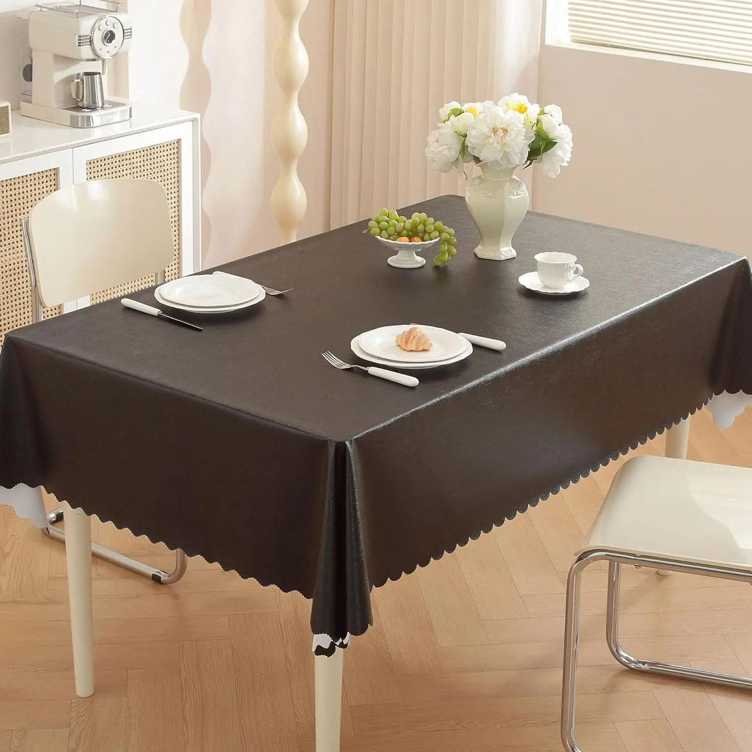 Rectangle Vinyl Tablecloth, 100% Waterproof Oil Proof Plastic Table Cloth, Wipeable Table Cover for Dining, Buffet Parties, Camping,Indoor and Outdoor(Black, 60" x 60")