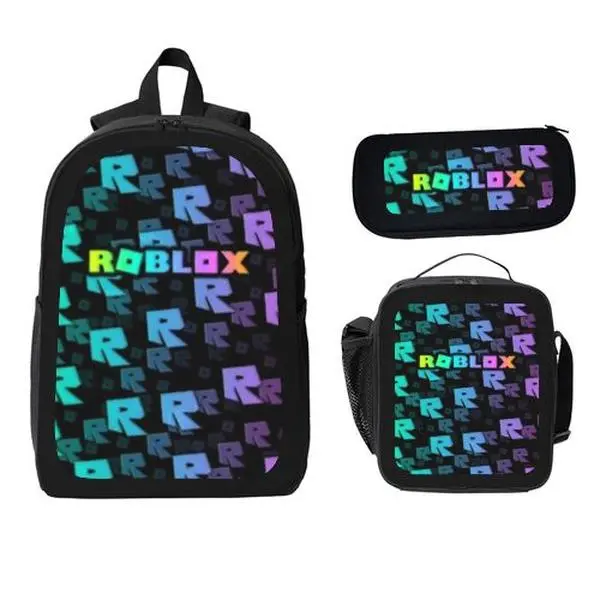 Boys' 3PCS Roblox Gaming Theme Backpack Set with Roblox Logo, 600D Oxford Cloth School Bookbag, Insulated Lunch Box, Pencil Case, Adjustable Padded Straps, Casual School Use, Ideal Gift Choice, Adjustable Strap
