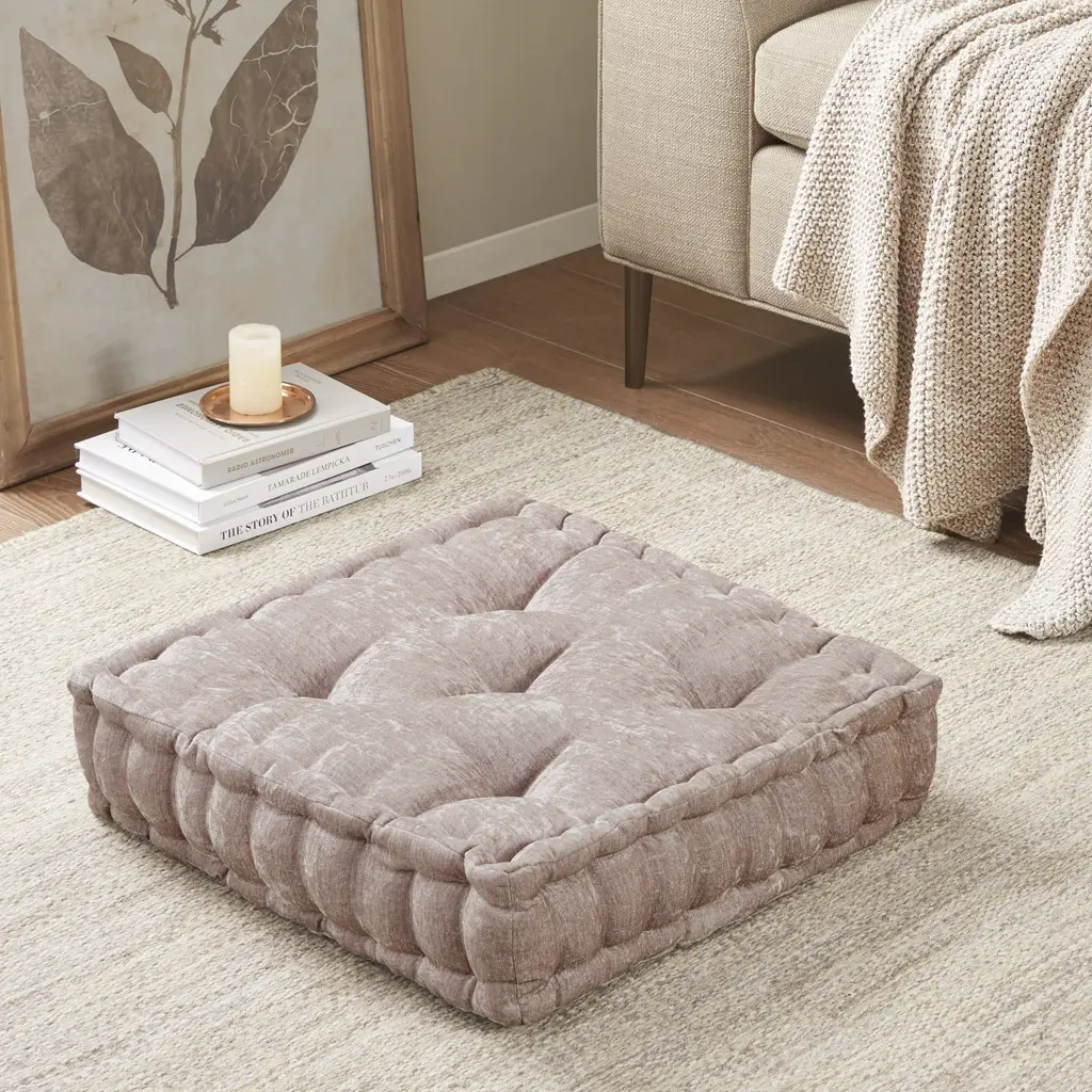 Nokaa Poly Chenille Square Floor Pillow Cushion 20x20 Inch Blush Soft Plush Seating Pad for Living Room Bedroom Dorm Reading Meditation Yoga Decorative Throw Pillow Floor Cushion Pouf Ottoman Alternative