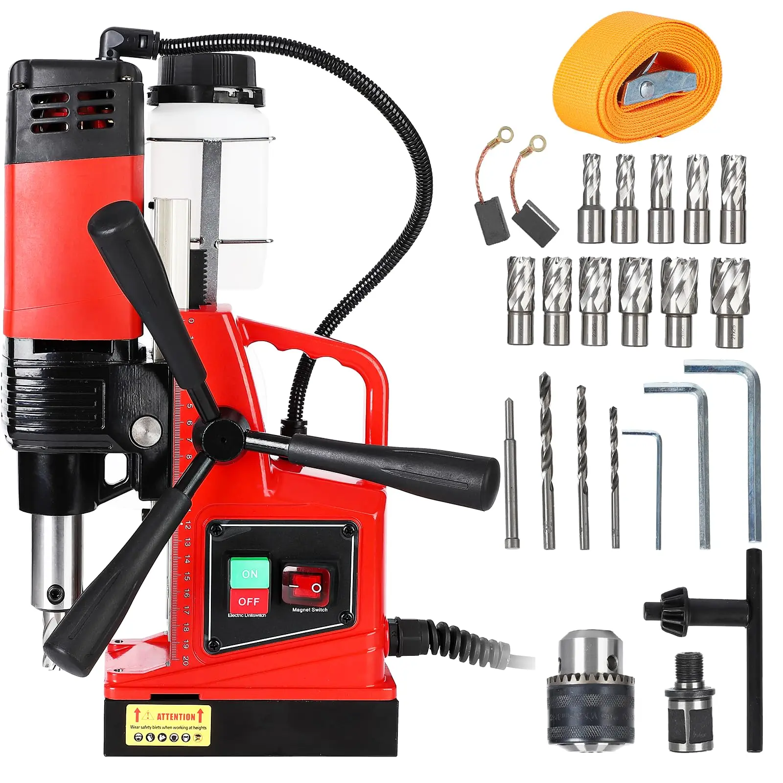 Garvee 1100W Power Magnetic Drill Press - 550RPM Single-Track Model, 1.6in Boring Diameter, 11Pcs Drill Bits Included, Portable for Metal Surfaces & Industrial Use