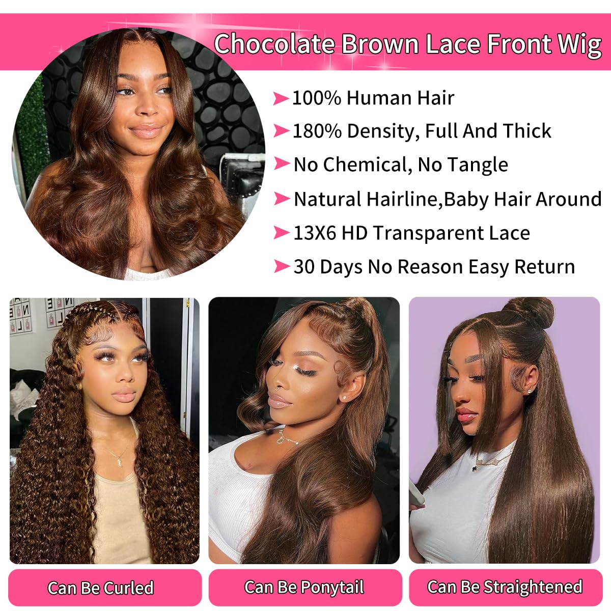 Bling Hair Chocolate Brown 13X6 13x4 Straight Lace Front Human Hair Wigs For Women PrePlucked With Baby Hair Brazilian Remy Hair #TikTokShopHolidayHaul