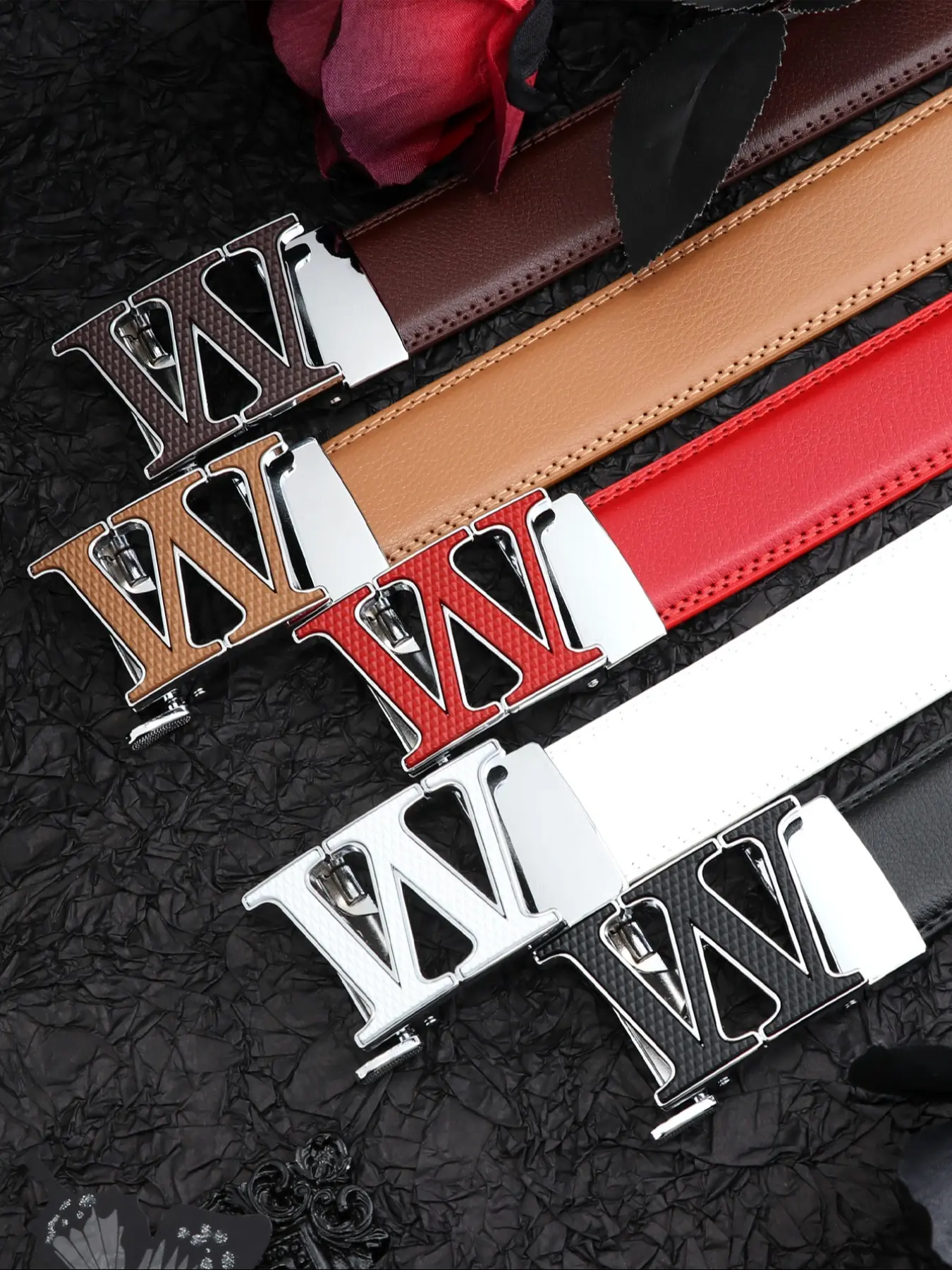 New Trendy W Letter Buckle Simple Automatic Belt, Denim Jeans Casual Pants Versatile Style, Business Casual Dual Scene Match