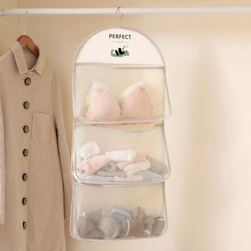 3-Layer Panda Mesh Hanging Storage Bag, Closet Organizer for Underwear, Bras & Socks, Space-Saving Dorm & Bedroom Storage Solution #dormstorage