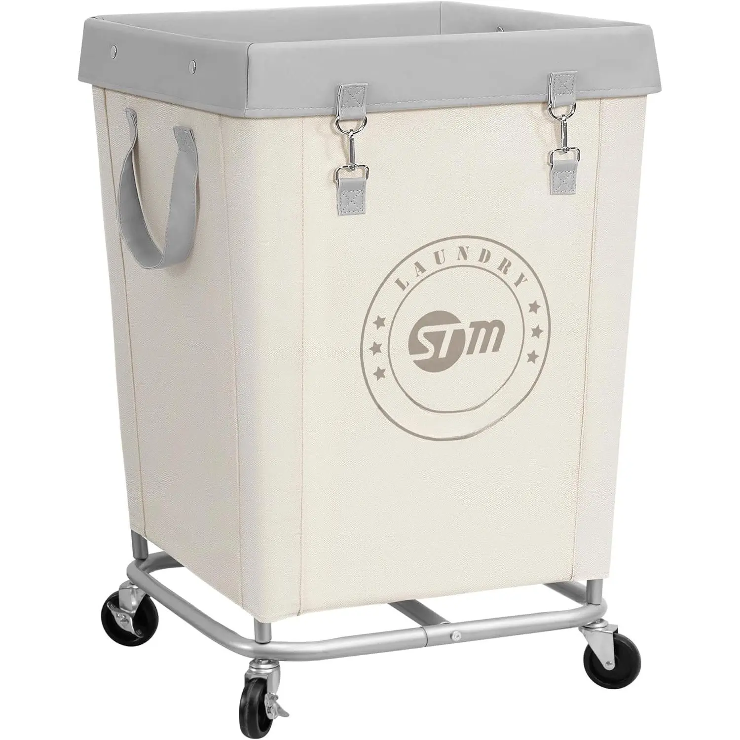 Commercial Laundry Hamper with Heavy Duty Steel Frame, 160 L Industrial Clothes Basket Cart with Wheels for Hotel, , Laundry Room, 18''L x 18''W x 31''H, Medium Beige