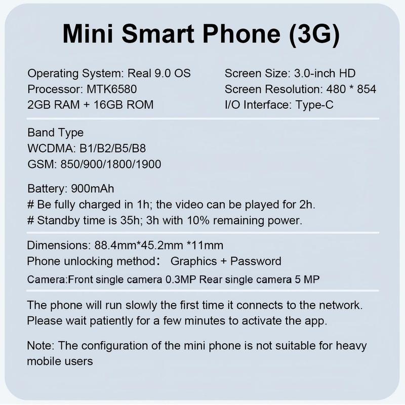 Pocket Smartphone, 3-Inch Full-Screen Display, Mtk6580 Quad-Core Processor, Dual Sim Global Network, 2GB+16GB Memory, Ai Camera, Type-C