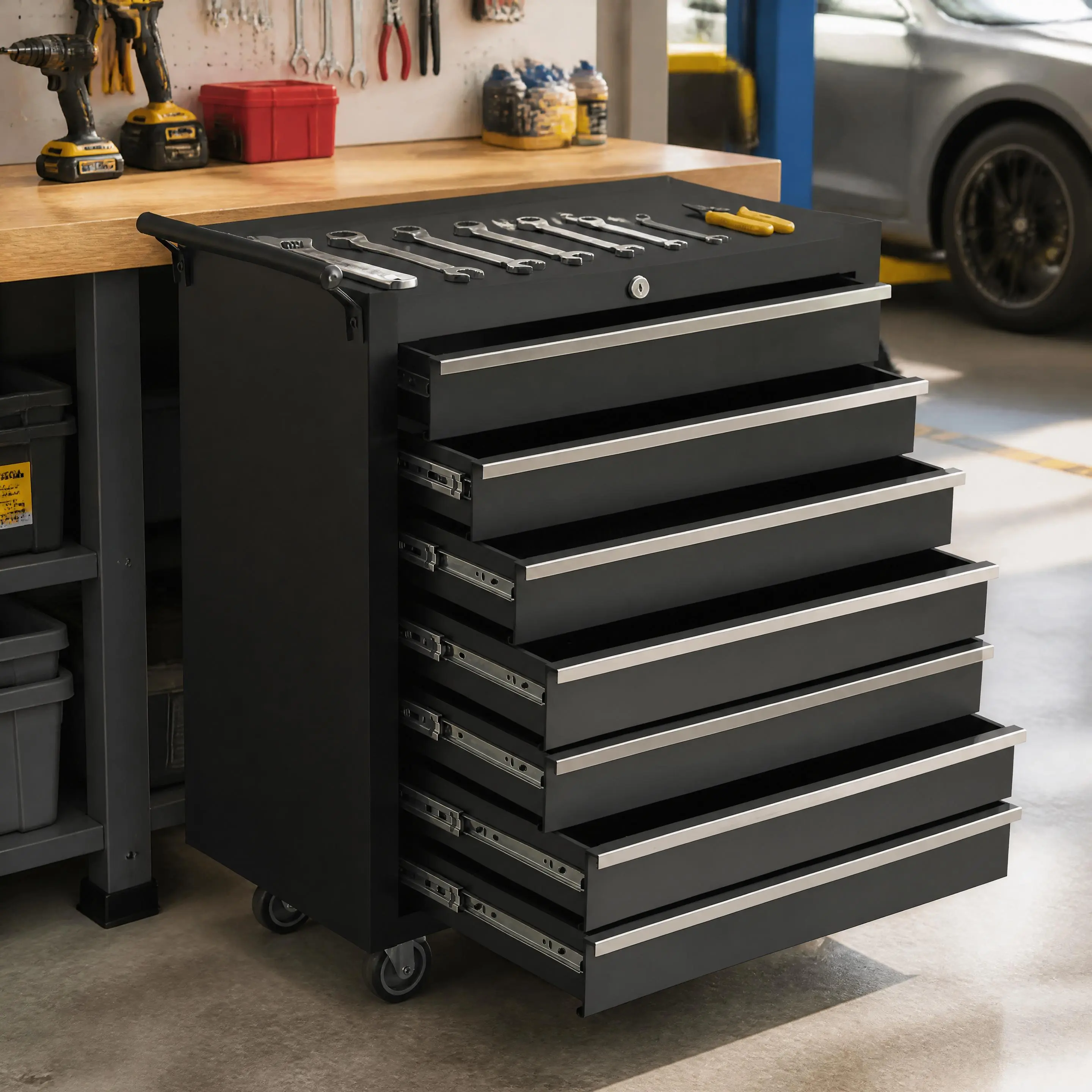 Garvee 7-Drawer Rolling Tool Chest with Locking System - Heavy-Duty Steel Storage Organization Cabinet, 100kg Load Capacity, Adjustable Shelf, Pull Handle & Casters for Garage, Workshop