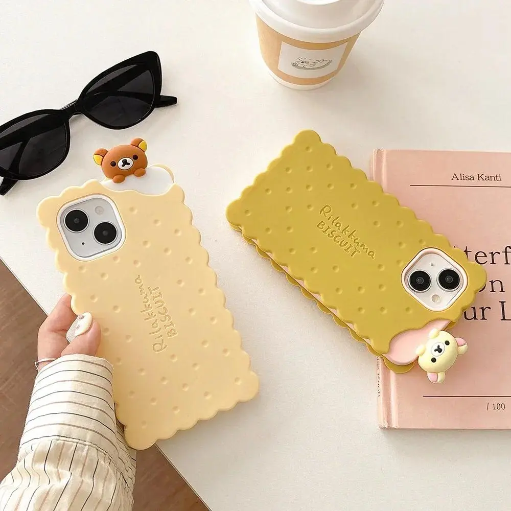 Cute Sandwich Cookie Bear Soft Silicone Phone Case Drop Proof Cover For iPhone 16 15 14 13 12 Pro Max Drop-Resistant Soft Protective Case