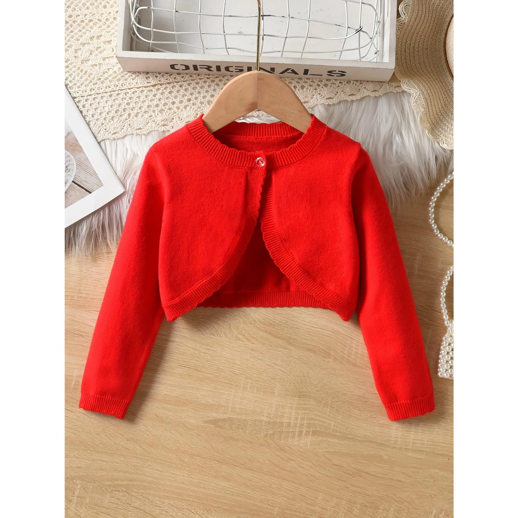 Girls' Cardigan for Spring And Autumn, a Knitted Shawl for Toddlers And Older Children, Solid Color Versatile Short Jacket