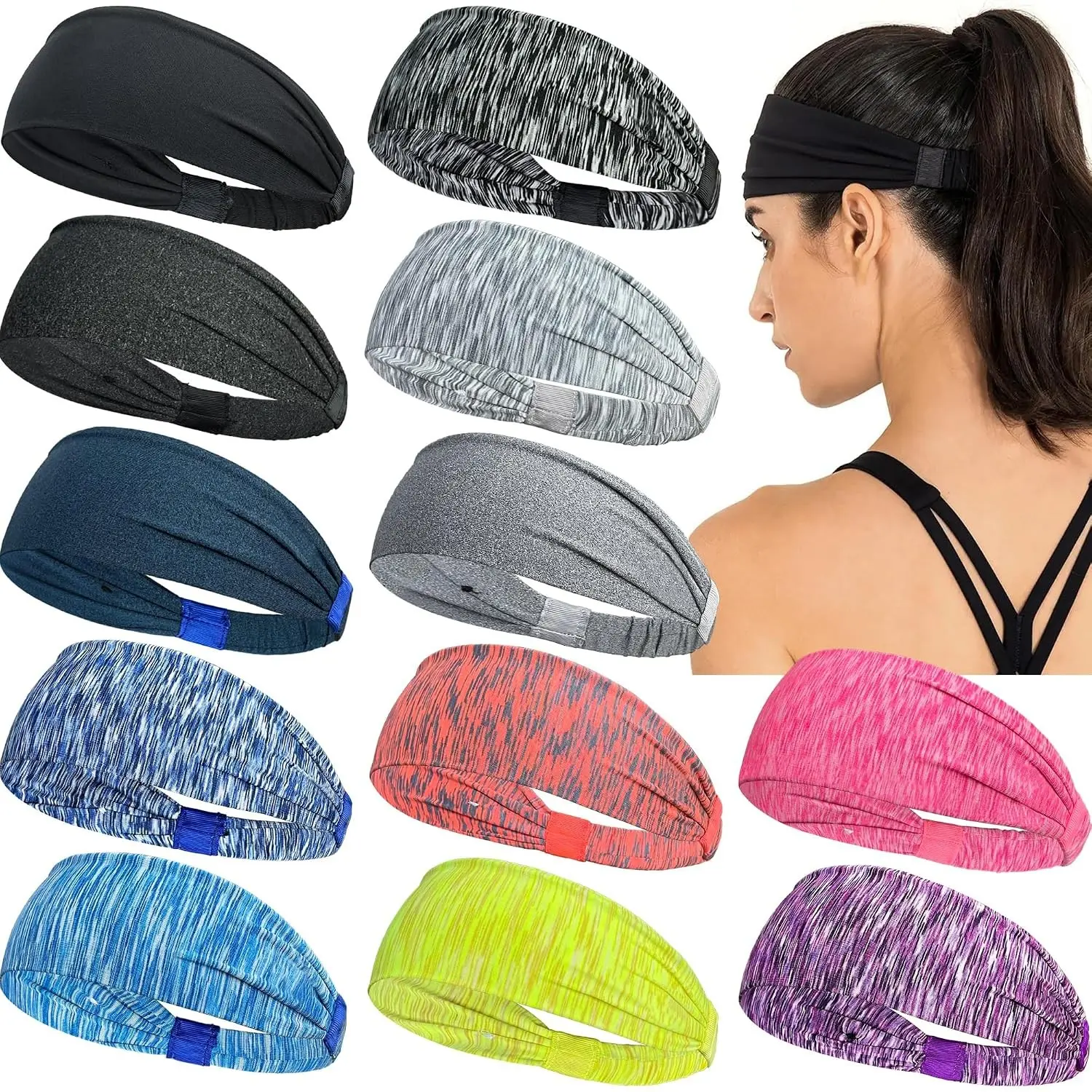 12 Pack Mens Running Headband,Womens Sweatband Sports Headband for Running,Cycling,Basketball,Yoga,Fitness Workout Stretchy Unisex Hairband