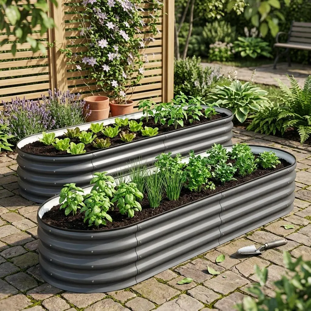 2 Pack Oval Galvanized Steel Raised Garden Beds 4.5x2x1ft, Open Base Drainage Metal Planter Boxes, Easy Assembly Outdoor Planters for Vegetables Flowers Herbs