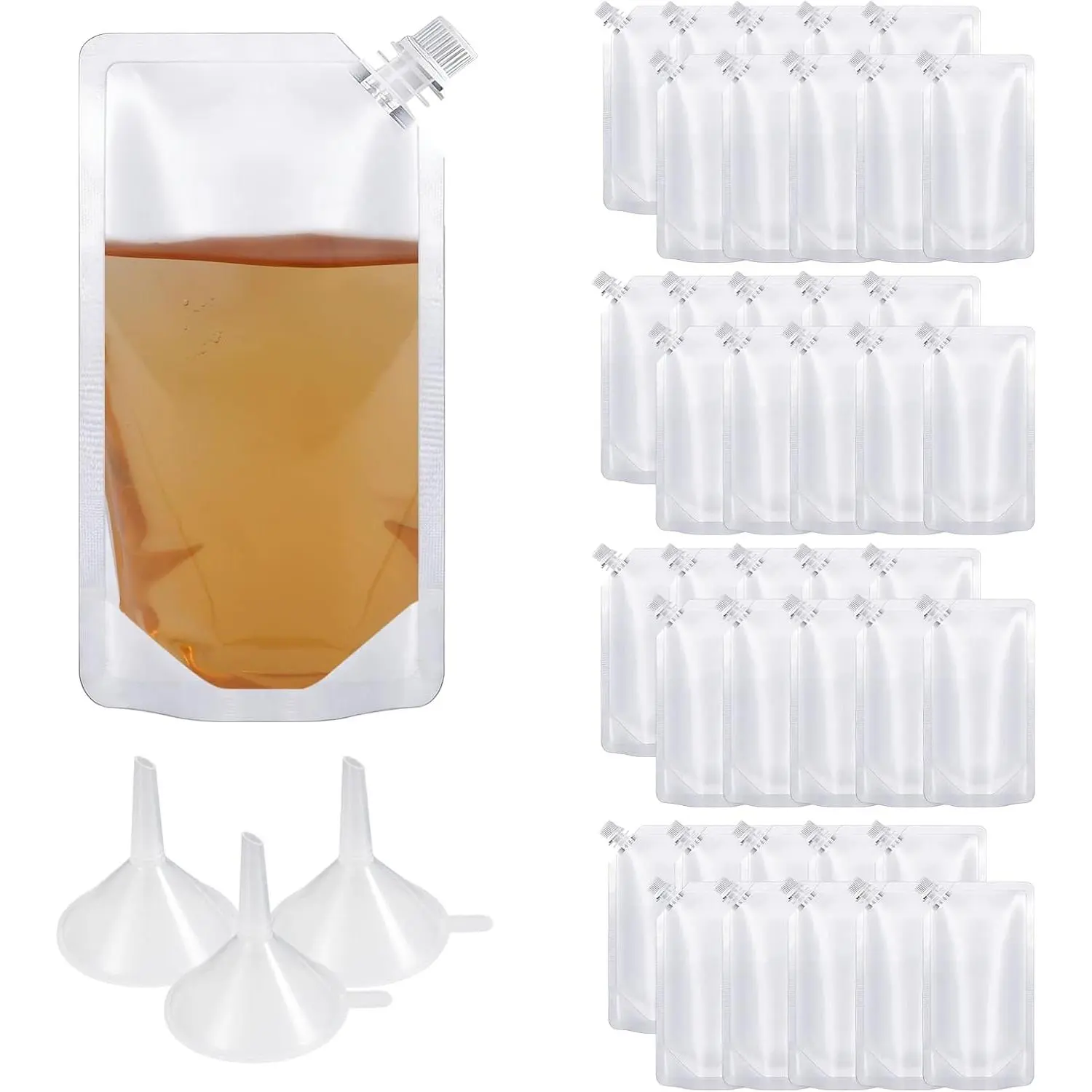 Plastic Flasks 40 count - Leak-Proof, , Flexible Juice Bags,  for Travel, Outdoor , Concerts, Events (8OZ - 40 count + 3 Funnels)
