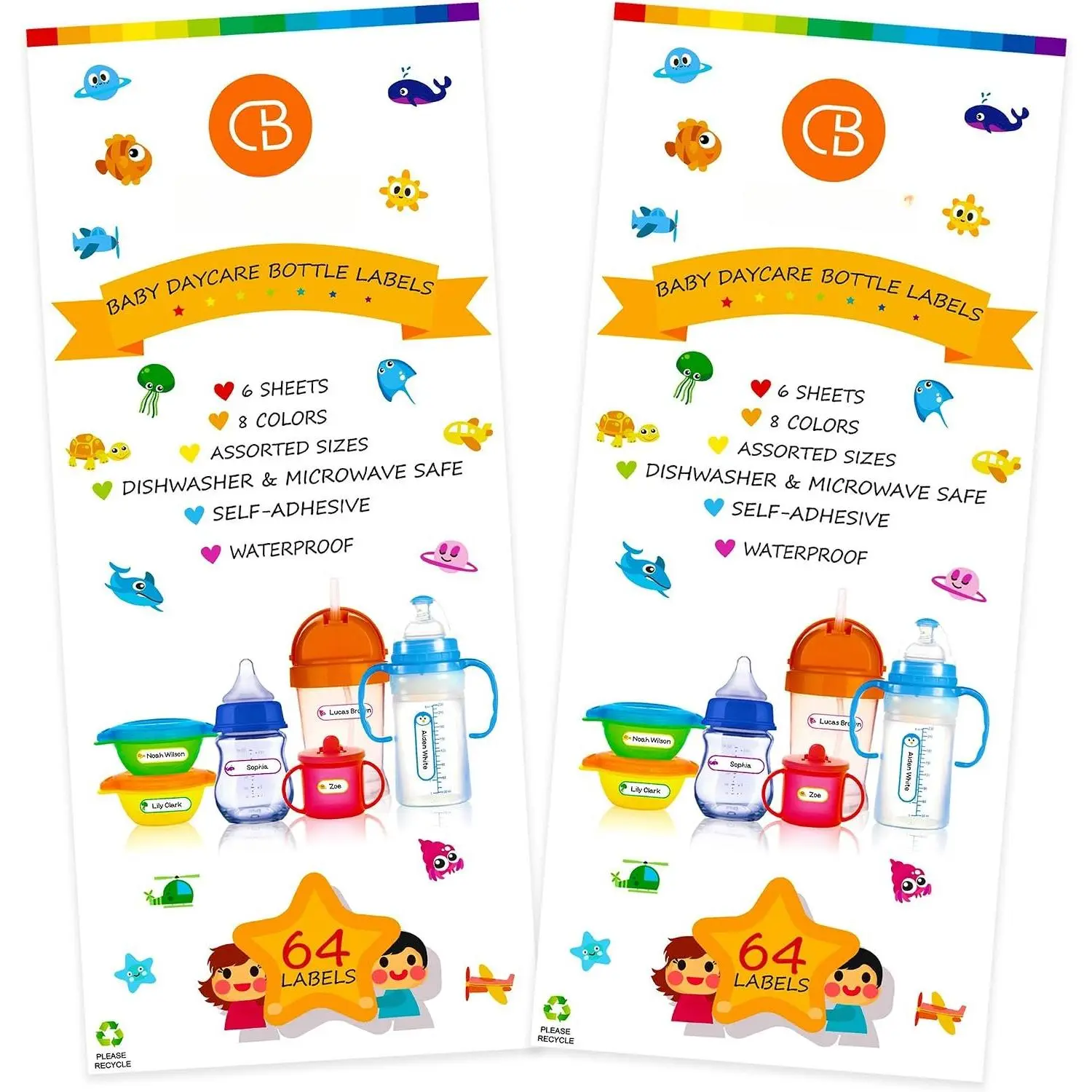 Self-Laminating  Bottle &  Name Labels, 64-Pack