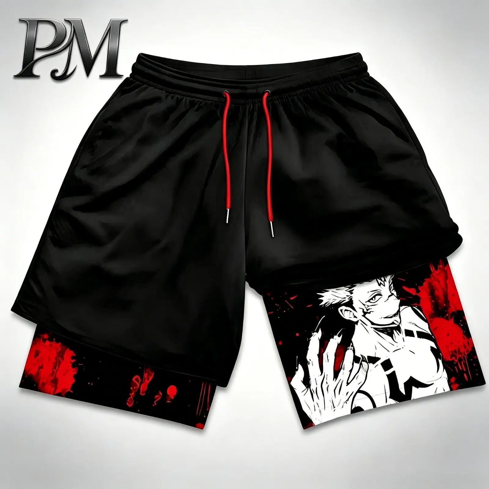 Men’s Anime Jujutsu Kaisen 2-in-1 Running Shorts Quick-Dry Bilayer Compression Gym Athletic Training Shorts Y2K Streetwear Summer Activewear Moisture Wicking Breathable Basketball Jogging Beach Vacation Holiday Gift for Men Women