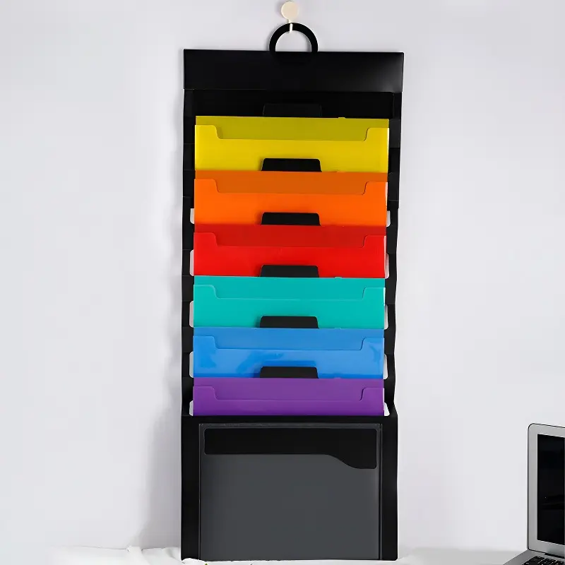 Portable Wall-Mounted File Organizer with 6 Pockets, Foldable and Waterproof PP Materials, Ideal for Office, Home, Classroom Storage