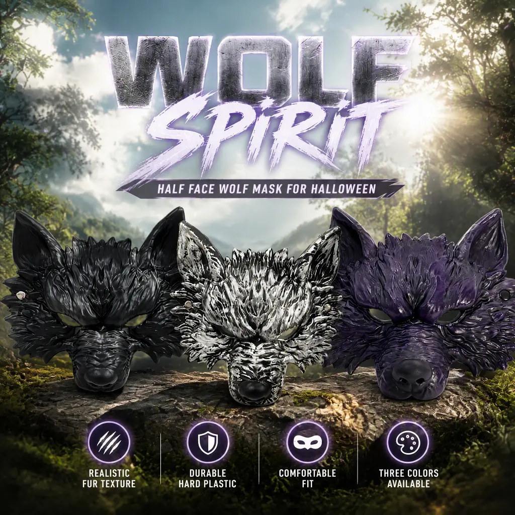 Halloween wolf mask gold silver werewolf cosplay masquerade props atmosphere cloth